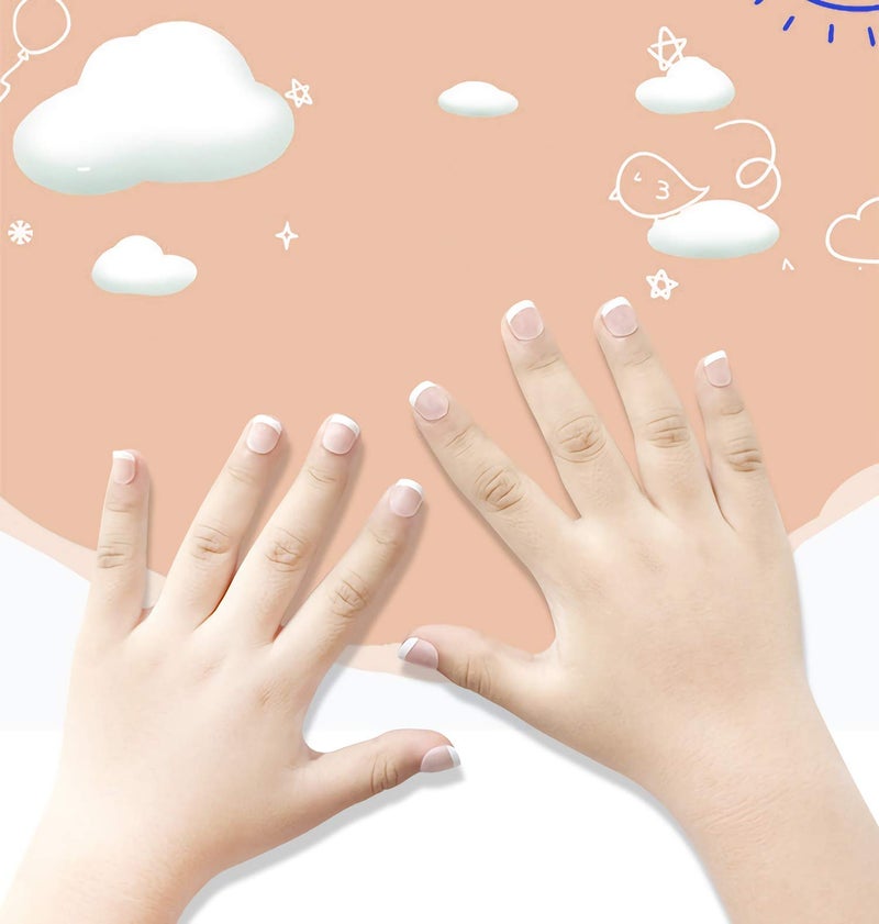 MISUD أظافر أطفال MISUD القابلة للضغط - أظافر لاصقة للأطفال مع طرف فرنسي أبيض، تصميم أكريليك قصير 24 قطعة - Image 3